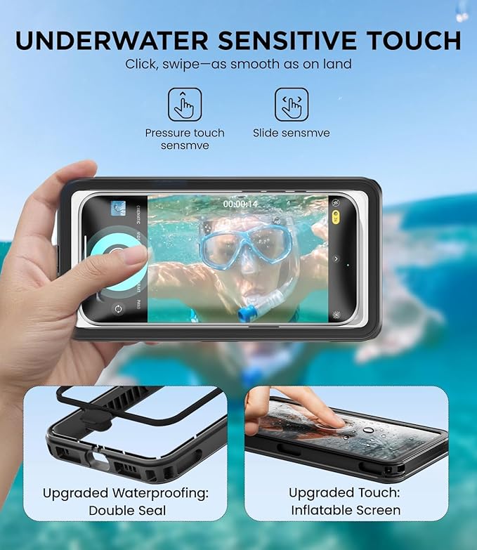 WIFORT Waterproof Phone Case with Lanyard, Underwater Phone Cases for Snorkeling/Diving/Swimming/Filming, IP68 Water Proof Touchscreen Case for All Cell Phones: iPhone/Samsung/Moto/Pixel - Black