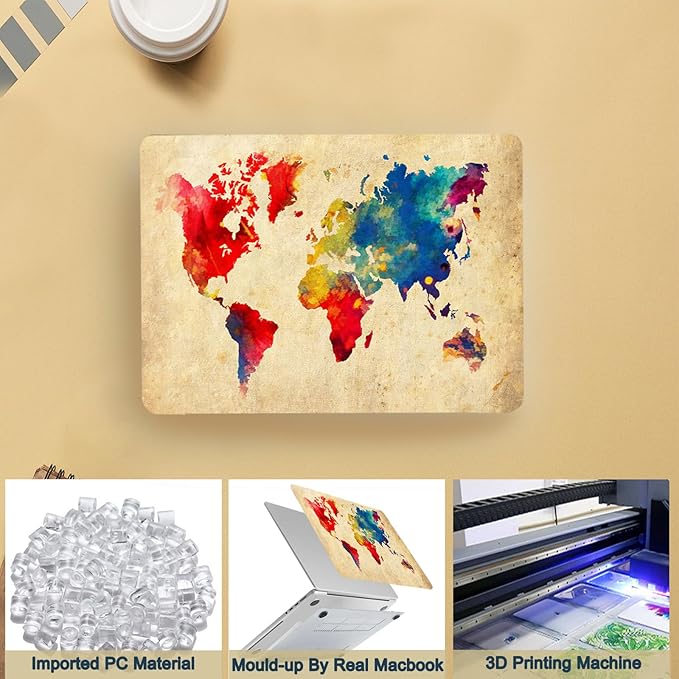 Protective Case for MacBook Pro 13 inch Retina 2015-2012 Release (Model A1502 A1425),13.3" Pretty Prints Hardshell Cover & Keyboard Cover for Laptop Pro 13.3",Retro World Map