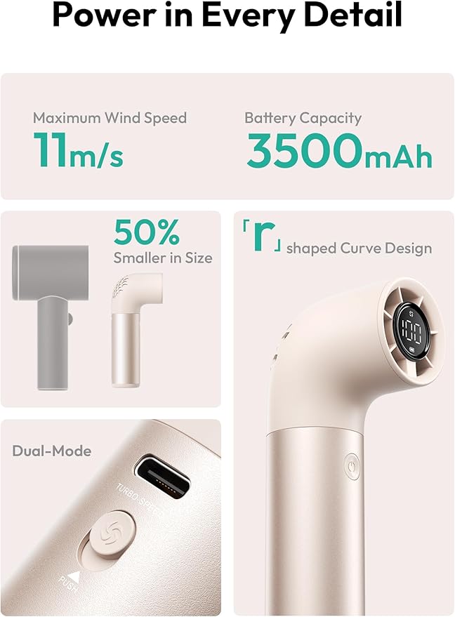 Aecooly Portable Handheld Fan, Powerful Turbo Mini Fan, 19000 RPM High Speed Aero Pro, 15H Max Cooling Time, 6 Speeds Aluminum Case, Pocket Rechargeable Personal Small Travel GIfts for Women Men -Gold