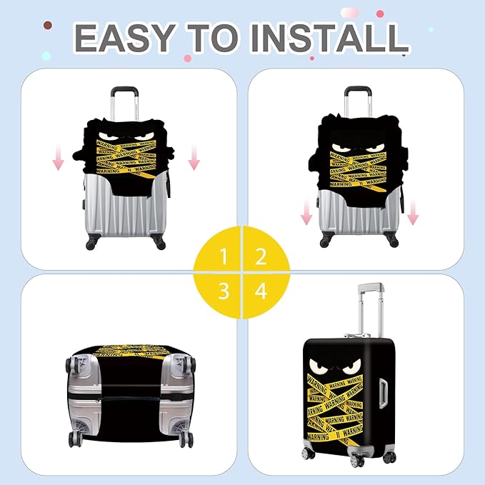 ANNA QUEEN Warning Tape Luggage Cover, Funny Eyes and Yellow Tape Design Suitcase Protector, Stretchable Washable Travel Sleeve for 24-26 Inch Luggage