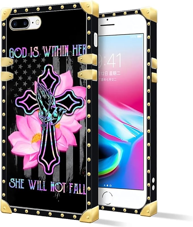 Compatible with iPhone 8 7 SE Case, Praying Cross Hands Luxury Golden Decoration for Girl Women Soft TPU Shockproof Protective Hard PC Back for iPhone 8 7 SE