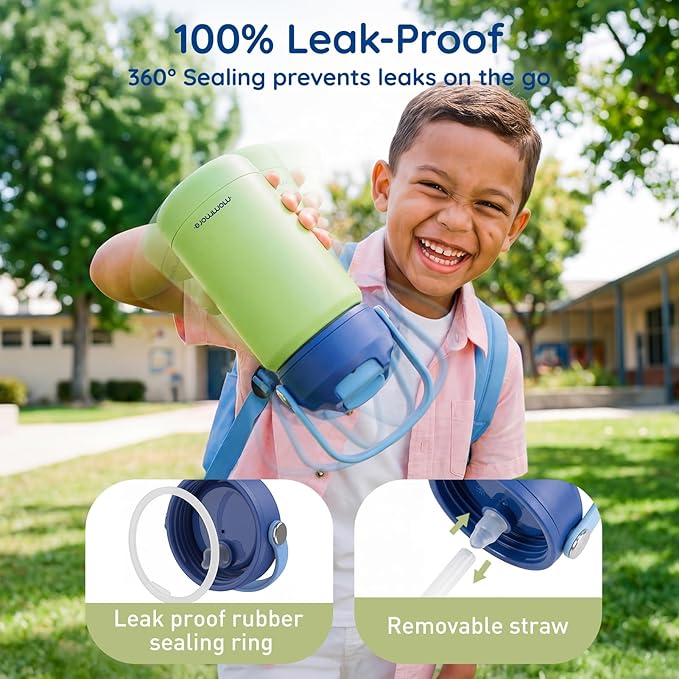 Mommore Kids Water Bottle 12 oz, Insulated Stainless Steel Water Bottle with Straw, Leakproof & BPA-Free, Vacuum Insulated Travel Water Bottle for School, Outdoor Universe-1 Pc