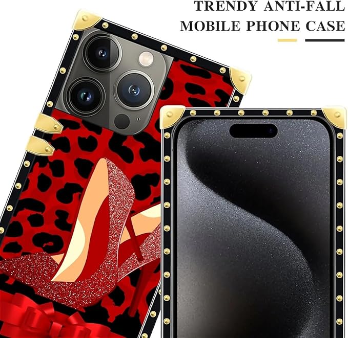Compatible with iPhone 16 Pro Case, Elegant High Heels Luxury Golden Decoration for Girl Women Soft TPU Shockproof Protective Hard PC Back for iPhone 16 Pro