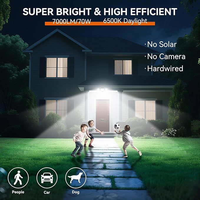 LED Security Lights Motion Sensor Outdoor Lights, 6500K Daylight, IP65 Waterproof, Dusk to Dawn, 3-Head Motion Detected Flood Light for Garage, Yard, Porch, 2Pack