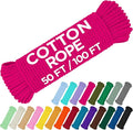 TECEUM Cotton Rope 3/16” (5 mm) – 50 FT – Strong All-Purpose Braided Rope – Natural Cotton – for Crafting, Сamping, Clothes Line, DIY, Indoor & Outdoor Use – Bright Pink