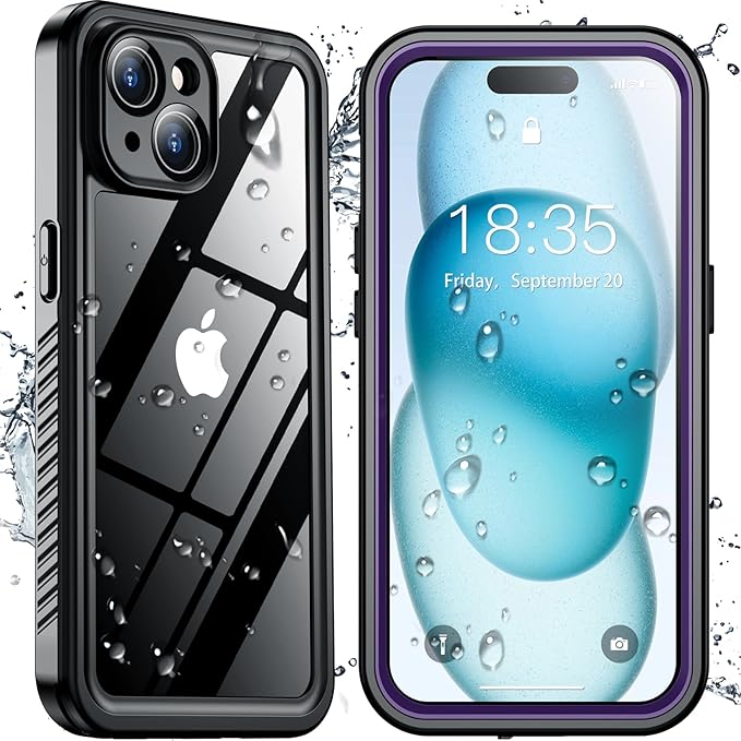 SPIDERCASE for iPhone 15 Case Waterproof, Built-in Lens & Screen Protector, Full Heavy Duty Protection, 12FT Military Shockproof, Dustproof Phone Case,Purple