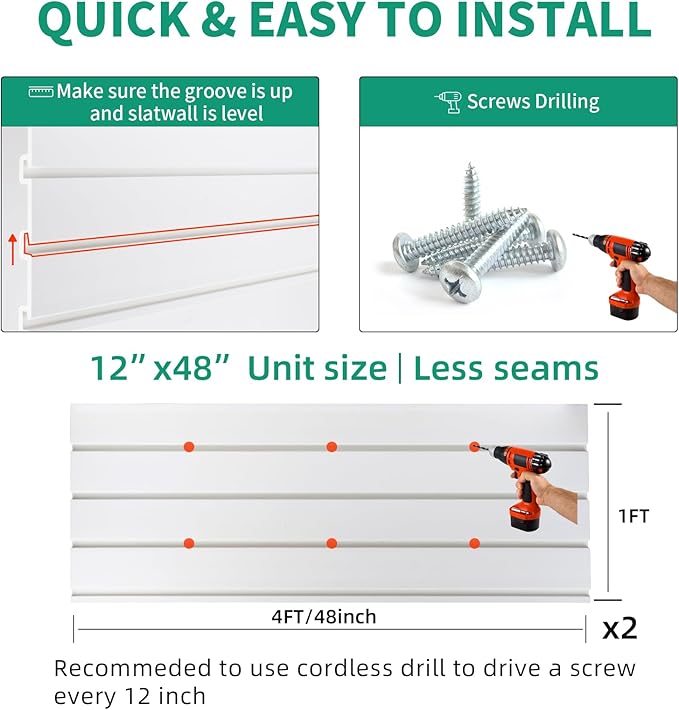 FRAYSCENT Slat Wall Paneling Garage Slat Wall Storage Systems Slatwall Panels Power Tool Organizer Wall Mount, PVC Garage Storage & Organization Products Slate Board (White, 4ft x 2ft)