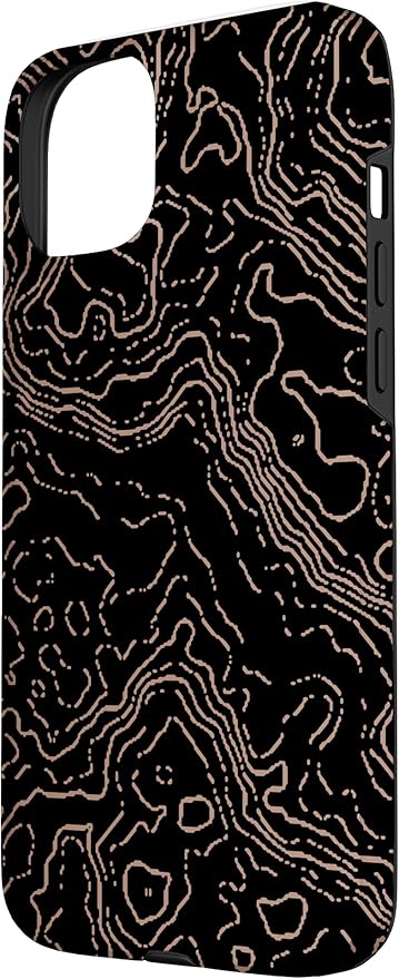 Topography Black & Brown Abstract Pattern Topographic Map Case for iPhone 15 Plus