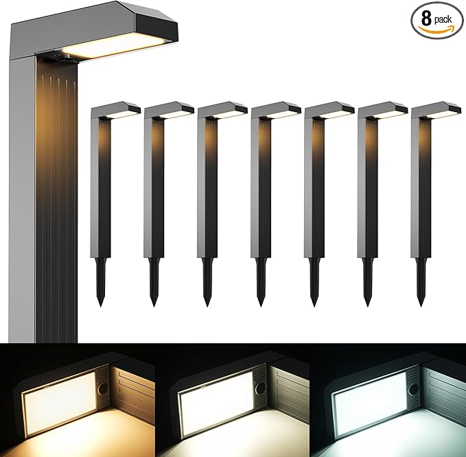 COXSENI Solar Pathway Lights Outdoor 8 Pack, 3 Color in 1 Bright Landscape Lighting with Cool/Warm/Daylight White Modes, Auto On/Off, IP65 Waterproof for Yard Garden Patio Walkway Sidewalk Lawn Decor