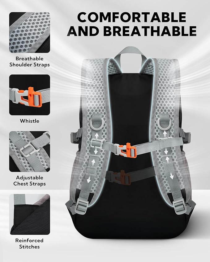 WATERFLY Small Lightweight Packable Backpack: 15L Mini Ultra Light Foldable Travel Daypack with Breathable Shoulder Strap Outdoor Hiking Camping Day Pack for Women Men Black