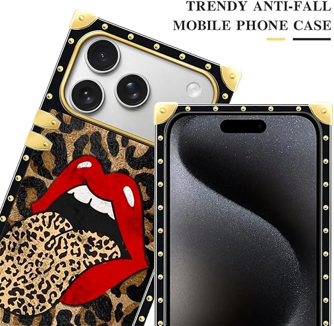for iPhone 17 Pro Case Luxury Golden Decoration for Girl Women Soft TPU Shockproof Protective Hard PC Back for iPhone 17 Pro Crazy Pattern Brown Leopard Print Mouth