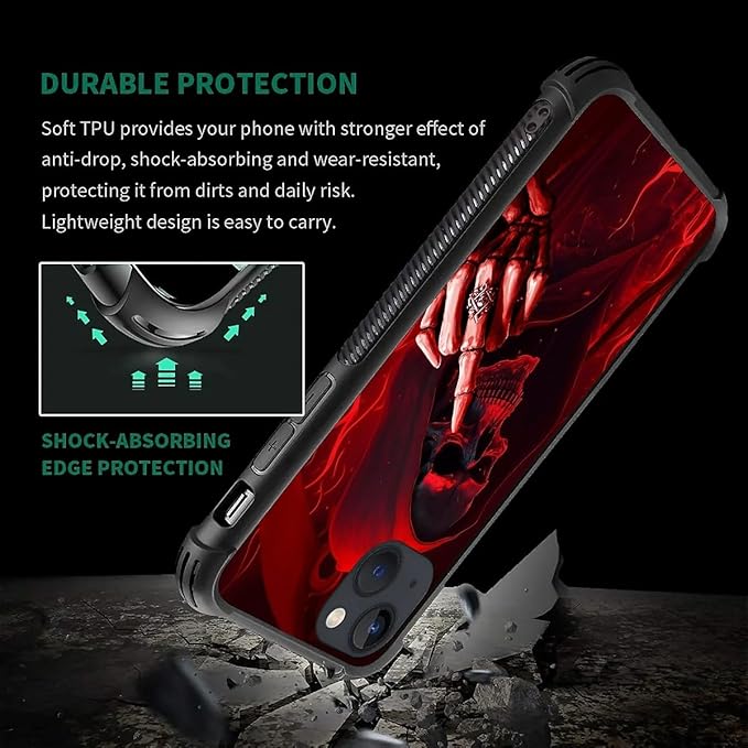 for iPhone 14 Case, Gestures Funny Skull Pattern Graphic Design Girl Boy Soft Silicone Hard Acrylic Shock Protection for iPhone 14