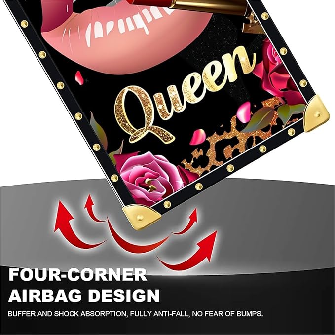 for iPhone 17 Pro Case Luxury Golden Decoration for Girl Women Soft TPU Shockproof Protective Hard PC Back for iPhone 17 Pro Crazy Pattern Glitter Red Rose Queen Leopard Lipstick
