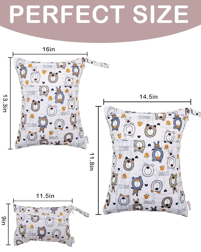ALVA ALVABABY 3pcs Cloth Diaper Wet Dry Bags Waterproof Reusable with Two Zippered Pockets Travel Beach Pool Daycare Soiled Baby Items Yoga Gym Bag for Swimsuits or Wet Clothes 3L-SML11