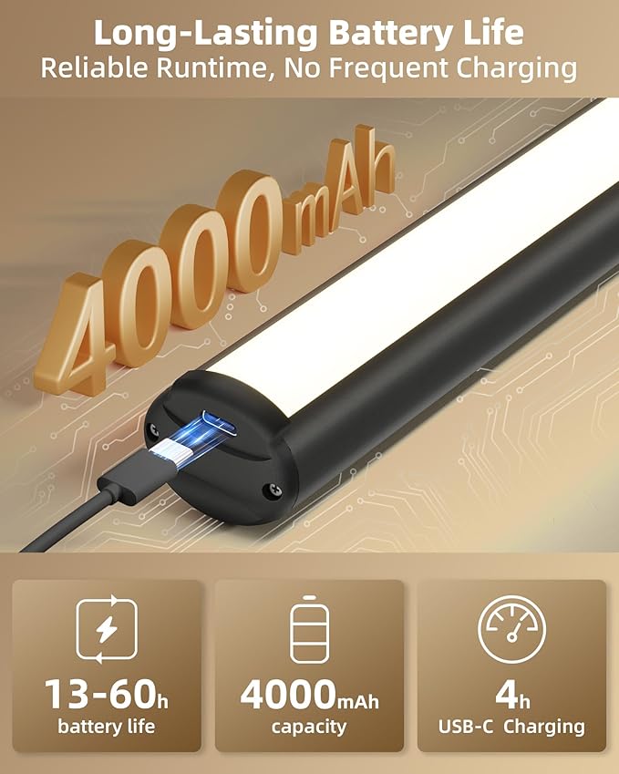 EZVALO 13-Inch Wireless Picture Light, 4000mAh Rechargeable Battery LED Art Light with Remote, Dimmable 3 Color Temps Painting Light for Living Room, Bedroom, Hallway (Black)