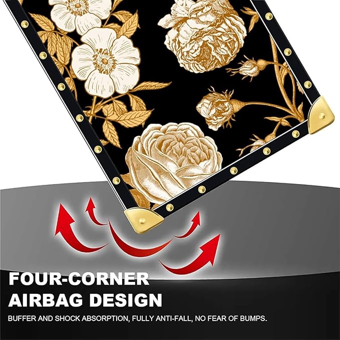 for iPhone 17 Pro Max Case Luxury Golden Decoration for Girl Women Soft TPU Shockproof Protective Hard PC Back for iPhone 17 Pro Max Crazy Pattern Blooming Rose Golden Flower