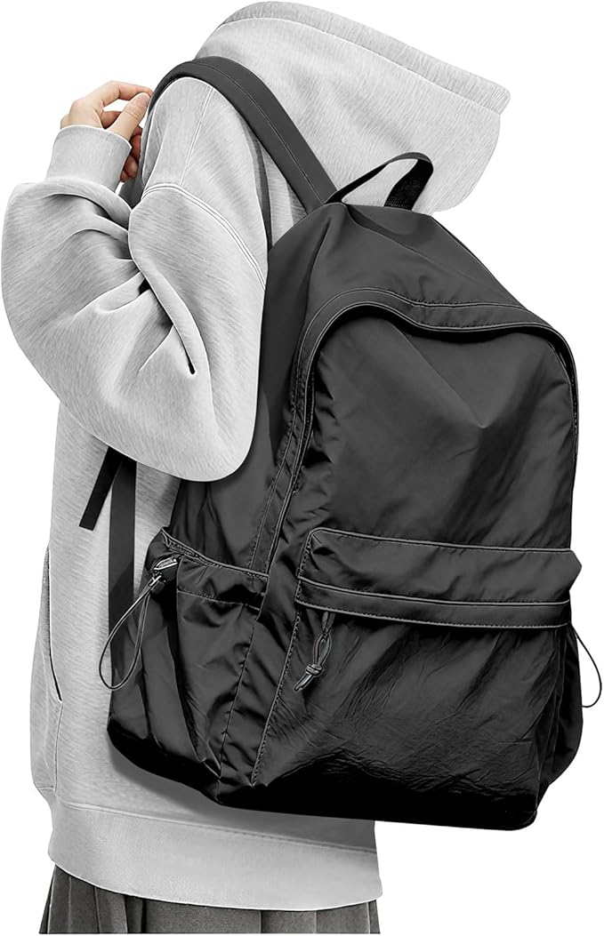 BJLFS Black School Backpack for Girls Women, Waterproof High School Book Bag Cute Backpack for Men Teens Boys, Small Lightweight Simple Basic Middle School Back Pack Daypack Mochilas Escolares para