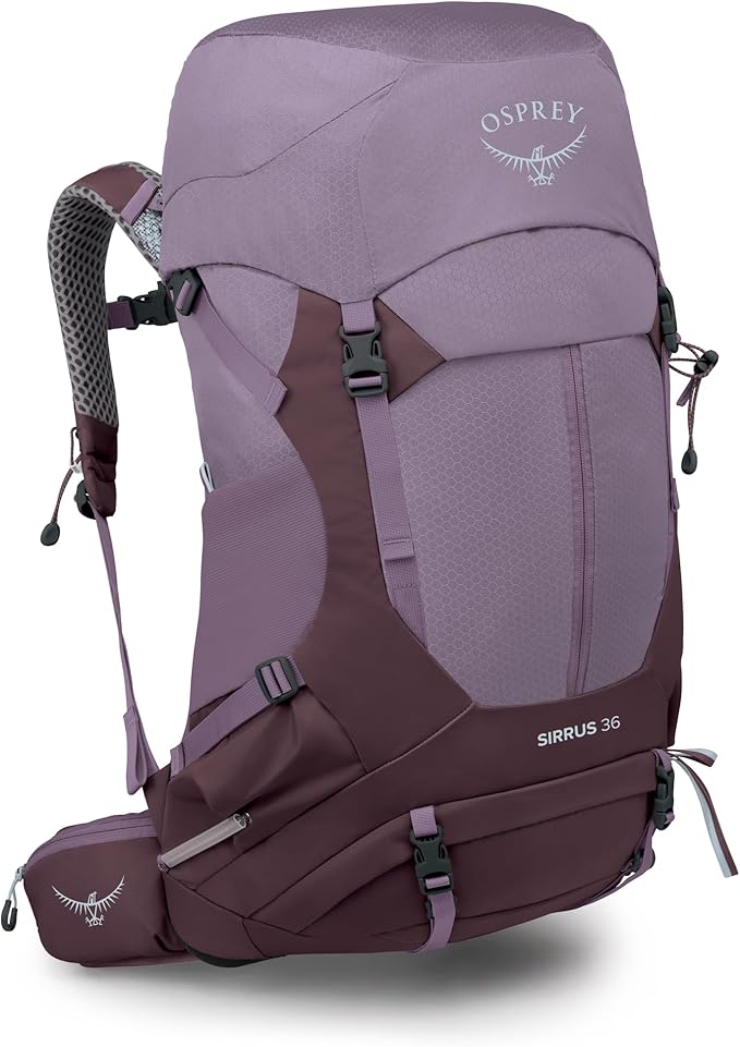 Osprey Sirrus 36L Women's Hiking Backpack - Lightweight Backpacking Pack with Waterproof Raincover - Camping Bag, Purple Dusk