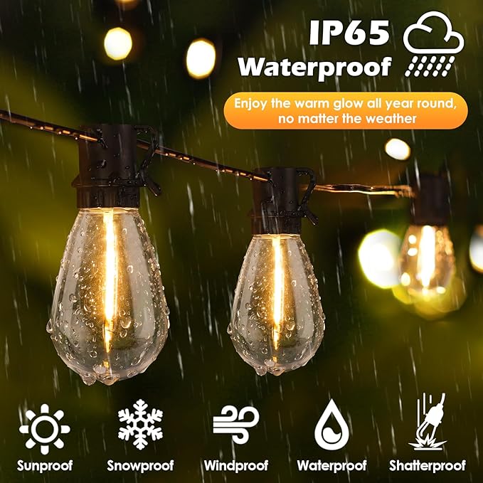 Larkvue 96FT LED Outdoor String Lights, Waterproof Patio Lights with 30+2 2700K Dimmable Shatterproof Edison Hanging Bulbs for Backyard Party-Black