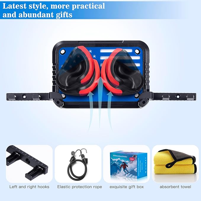 Ski Rack Wall Mount Ski & Snowboard Skateboard Wall Mount Fits Any Board holder Up to 25lbs Vertical Ski Storage Rack for Home & Garage Space-Saving Winter Gear Organizer 2Pack