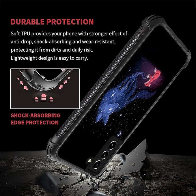 for Samsung Galaxy S22 Plus Case, Galaxy Fox Wolf Pattern Graphic Design Girl Boy Soft Silicone Hard Acrylic Shock Protection for Samsung Galaxy S22 Plus