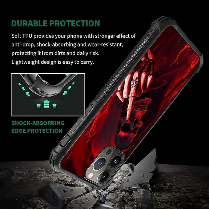 for iPhone 15 Pro Max Case, Gestures Funny Skull Pattern Graphic Design Girl Boy Soft Silicone Hard Acrylic Shock Protection for iPhone 15 Pro Max