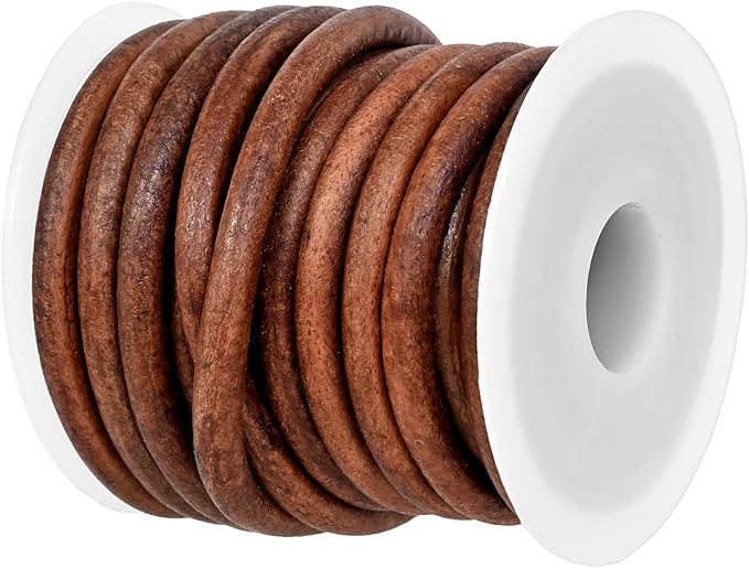 GENIQUE Real/Genuine Round Leather String Cord for Necklace, Bracelets, Jewellery, Braiding (5mm, Saddle Brown Distressed)