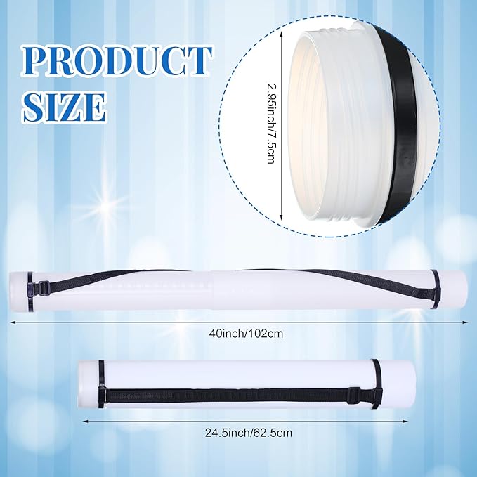 Ireer 6 Pcs Expandable Poster Tube with Strap for Documents Artwork Container Poster Transport Map Holder Tube Blueprint Storage Carrying Case for Architect Teacher Student 24.5'' to 40''(White)