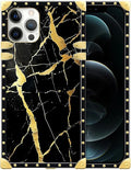 Compatible with iPhone 12 Case, Black Gold Marble Nature Luxury Golden Decoration for Girl Women Soft TPU Shockproof Protective Hard PC Back for iPhone 12 Pro