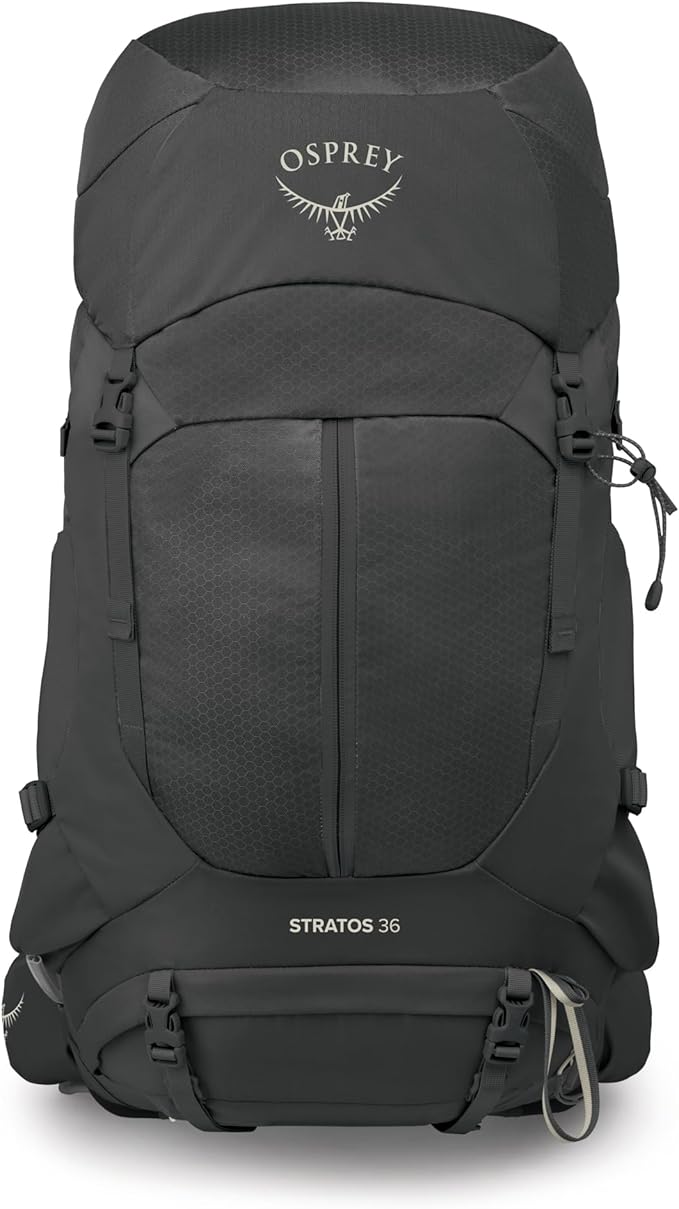 Osprey Stratos 36L Men's Hiking Backpack - Lightweight Backpacking Pack with Waterproof Raincover - Camping Bag, Raven Black