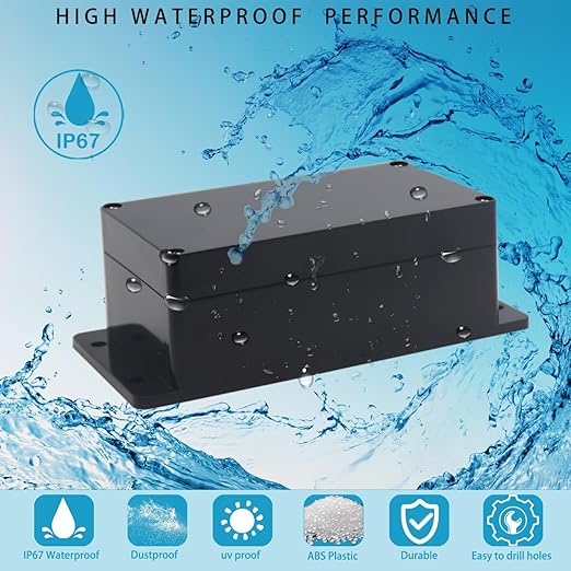 Watertight Junction Box, IP67 Waterproof Project Box Durable ABS Plastic Electronic Enclosure Case for DIY Electrical Project with Wall Fixed Ear 6.22" x 3.54" x 2.52"(158 x 90 x 64 mm)