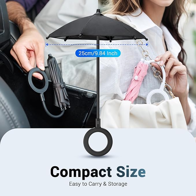 Dual Magnetic Phone Umbrella for Sun,Magnetic Cellphone Sunshade Shield Compatible with Magsafe Phone-Grip/Magsafe Car Phone-Holder,UPF45+ Phone Umbrella for iPhone 17 16 15 Pro Max Outdoor Anti-Glare