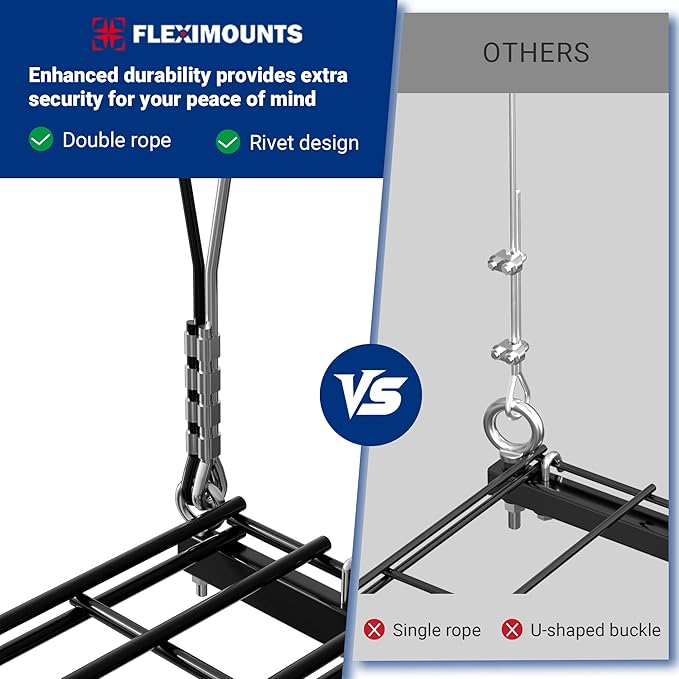 FLEXIMOUNTS Overhead Garage Storage Rack Lift, 4x4 Ft Heavy-Duty Garage Ceiling Storage Racks, Adjustable Organization System With 71'' L Axle, 350lbs Load Capacity, Flat Black