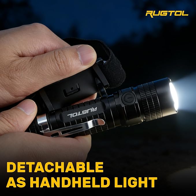 Rugtol Headlamp, USB C Rechargeable Battery Powered Head Lamp LED Flashlight with Clip Magnetic Base, 1000 Lumens Zoomable Aluminum Headlamp IPX4 Waterproof for Hard Hat Working Running Hiking