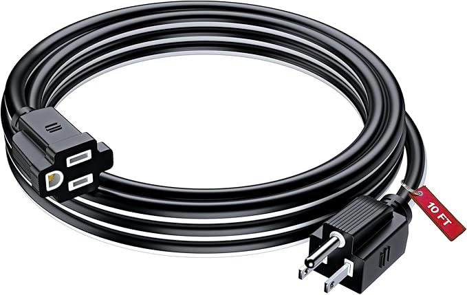 Maximm 10 Ft Black and White Extension Cord, Heavy Duty 16 AWG, ETL Listed for Workshop & Outdoor Use