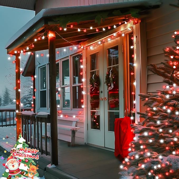 JMEXSUSS Globe String Lights, Red and White Christmas Lights, 100 LED Plug