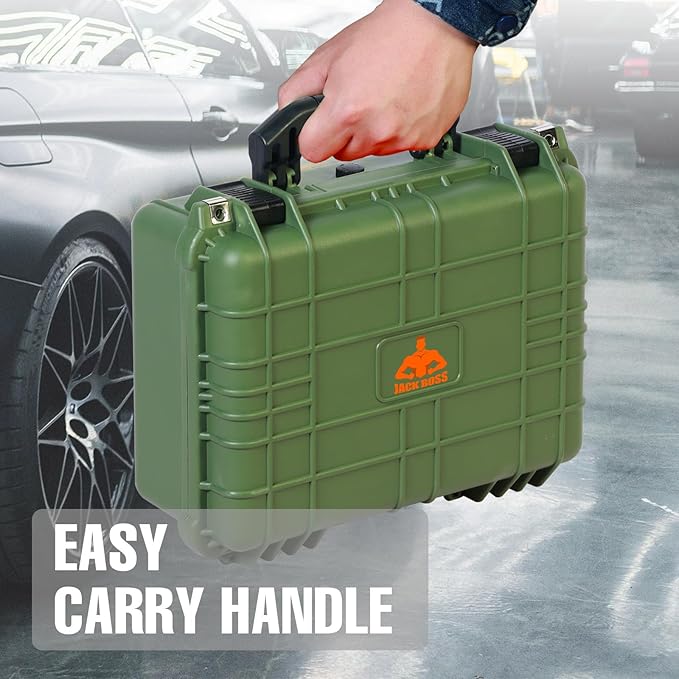 Jack Boss 16x 12.8x 6.8 Inch Hard Case, Portable Weather Waterproof Protective Camera Case with Customizable Foam, Fit Use of Drones, Camera, Equipments, Green
