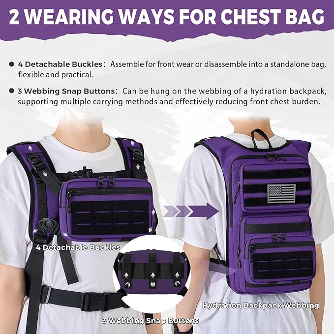 Koculemi Tactical Hydration Backpack with 2L Water Bladder and Front Small Tactical Pouch, Outdoor Water Backpack for Men Women, Sports Hydration Pack for Hiking, Cycling, Climbing