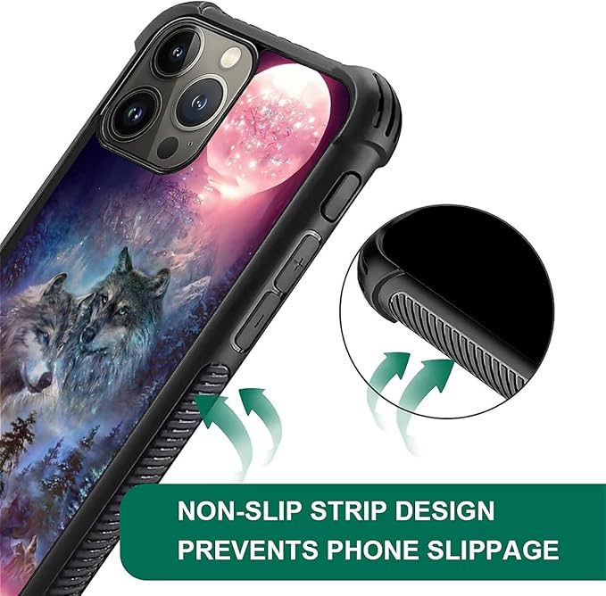 for iPhone 16 Pro Case, Star Two Wolfs Howling Pattern Graphic Design Girl Boy Soft Silicone Hard Acrylic Shock Protection for iPhone 16 Pro