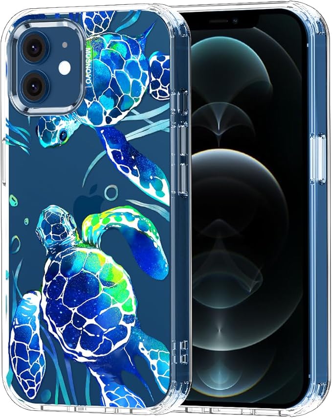 MOSNOVO Case for iPhone 12 & iPhone 12 Pro, [Buffertech 6.6ft Military-Grade Drop Protection] [Anti Peel Off Tech] Clear TPU Bumper Phone Case Cover Design - Sea Turtles