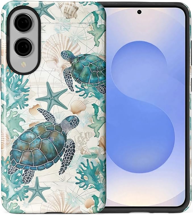 for Samsung Galaxy S25 Edge Case,HL2 Ocean Sea Turtle Nautical Map Hybrid 2 Layer Hard Shell Silicone Protective Pattern Design Case