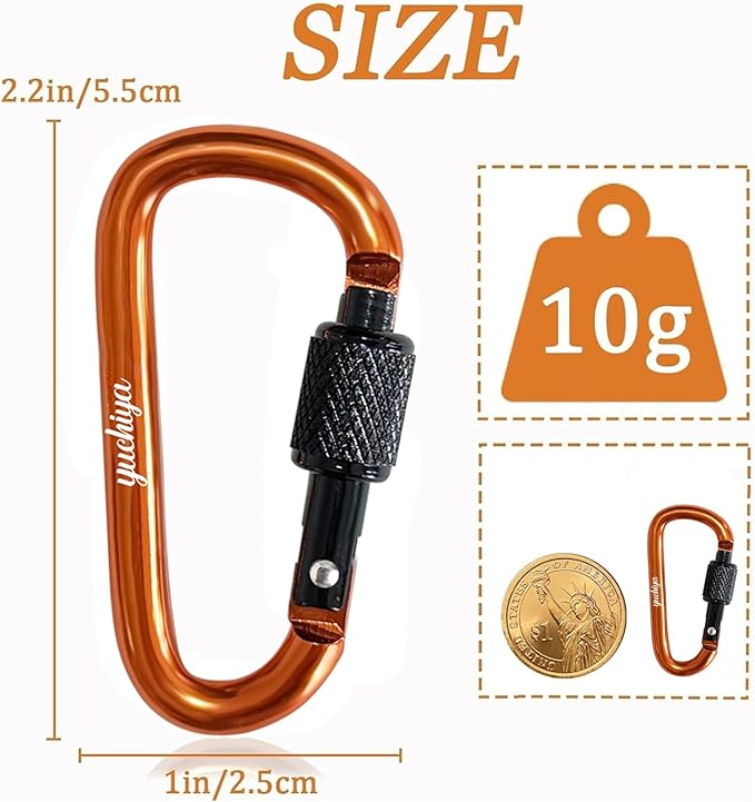 YUCHIYA 8 Pack D-Shape Carabiner Clasp with Screw Gate, 2.2 Inch Mini Keychain Clip Key Chain Buckle, Aluminum Alloy Keyrings Hook for Outdoor Hiking not for Climbing