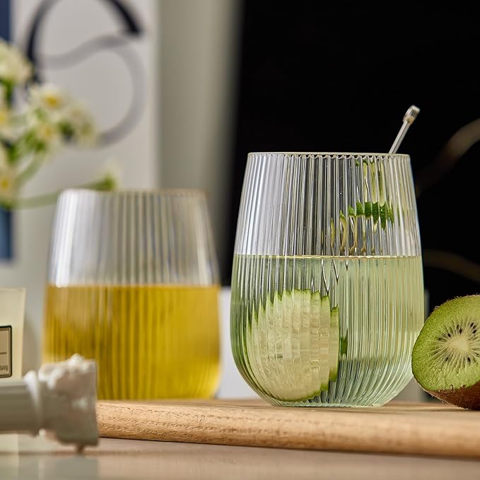 Lueumxc 36 Pack 15Oz Plastic Wine Glasses, Origami Ribbed Disposable Wine Glasses Unbreakable Clear Plastic Cocktail Glasses Recyclable Shatterproof Reusable Wine Cups