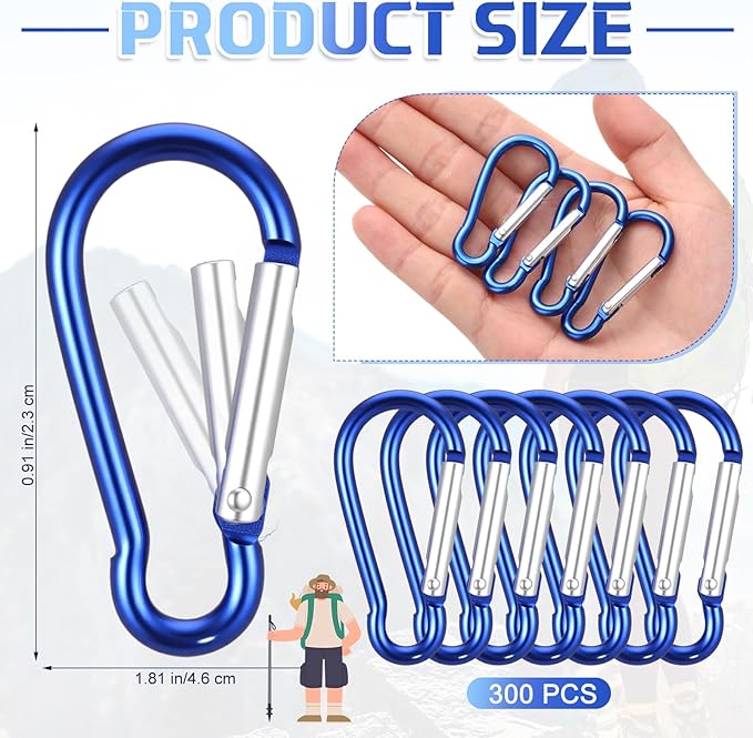 Yaocom 300 Pcs 2" Carabiner Bulk Small Carabiner Clip for Keys Spring Snap Hooks Aluminum Alloy Keychain Clip for Hanging Camping Backpacking Hiking Traveling Fishing Outdoor