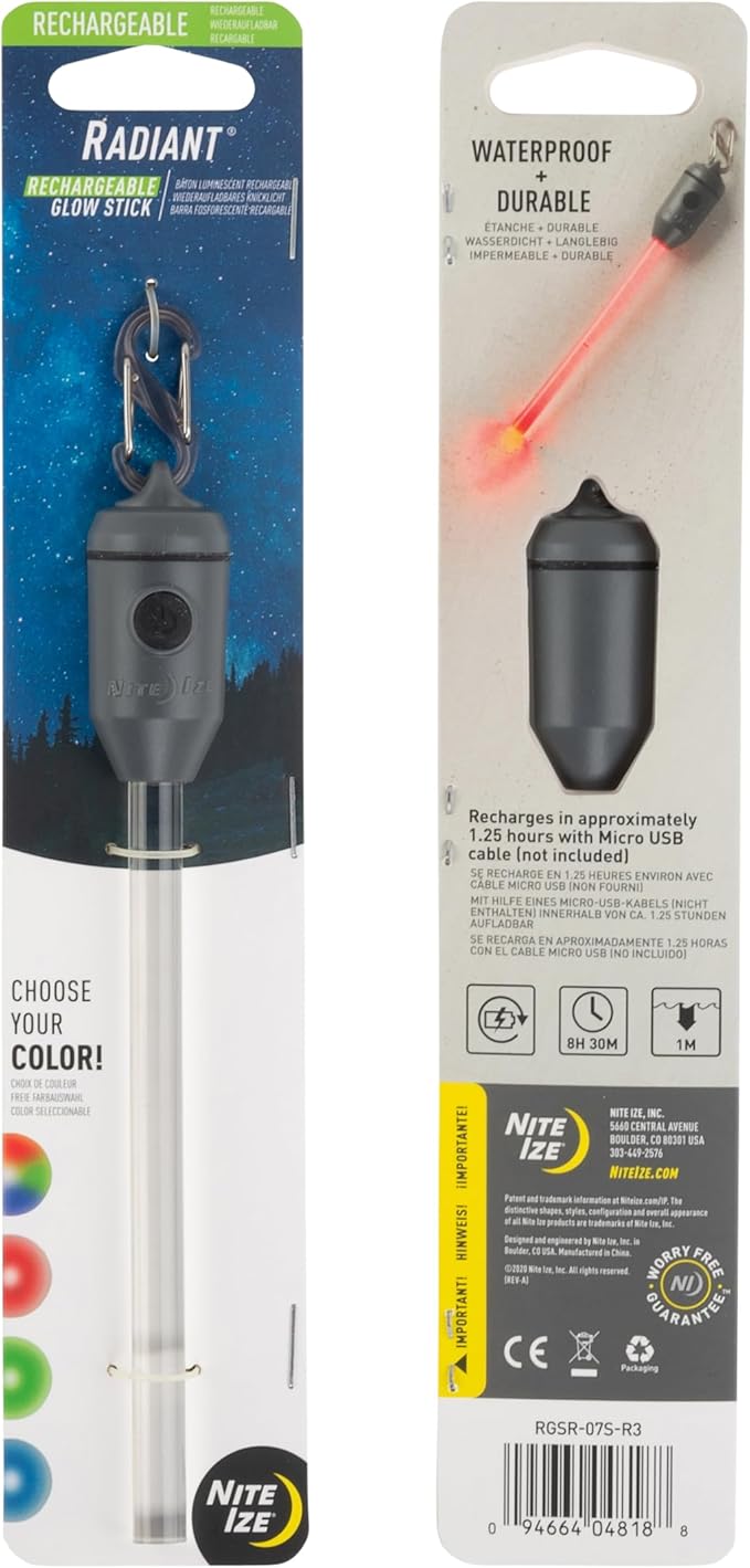 Nite Ize Radiant Rechargeable LED Glow Stick - Disc-O Select - Color Changing Light for Nighttime Visibility & Outdoor Use - Chemical-Free, Waterproof & Rechargeable Glow Stick - Includes S-Biner