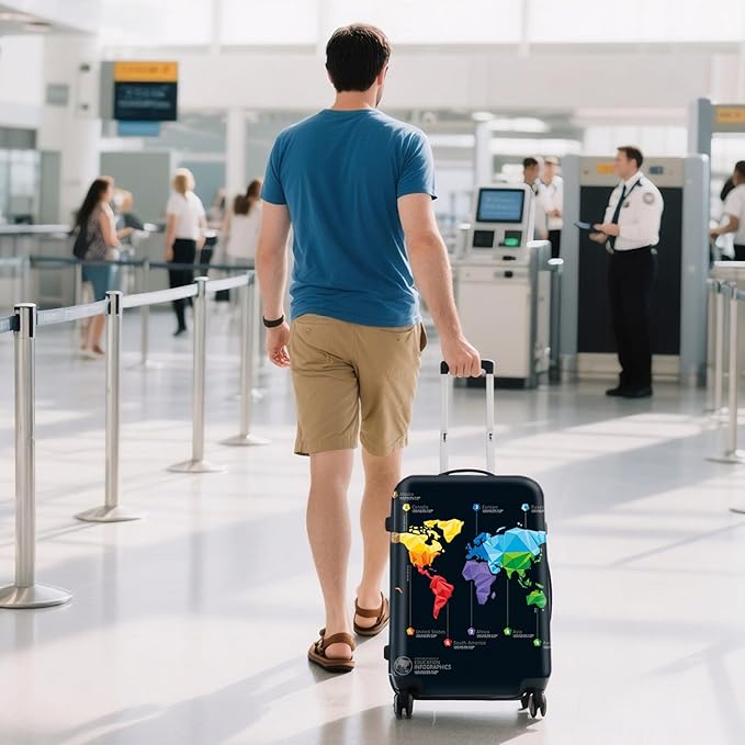 WUJIAONIAO Travel Luggage Cover Baggage Suitcase Cover Protector Skins 18-32 Inch (map, M (for 22-24 inch luggage))