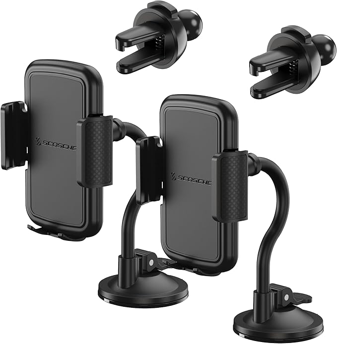 Scosche SUHVWDL-2XCES0 Universal Phone Mount, Rotatable Hands-Free Car Air Vent/Dashboard/Windshield Suction Cup Phone Holder Stand Compatible with iPhone 16/15/14/13/12 Series, Android (Pack of 2)