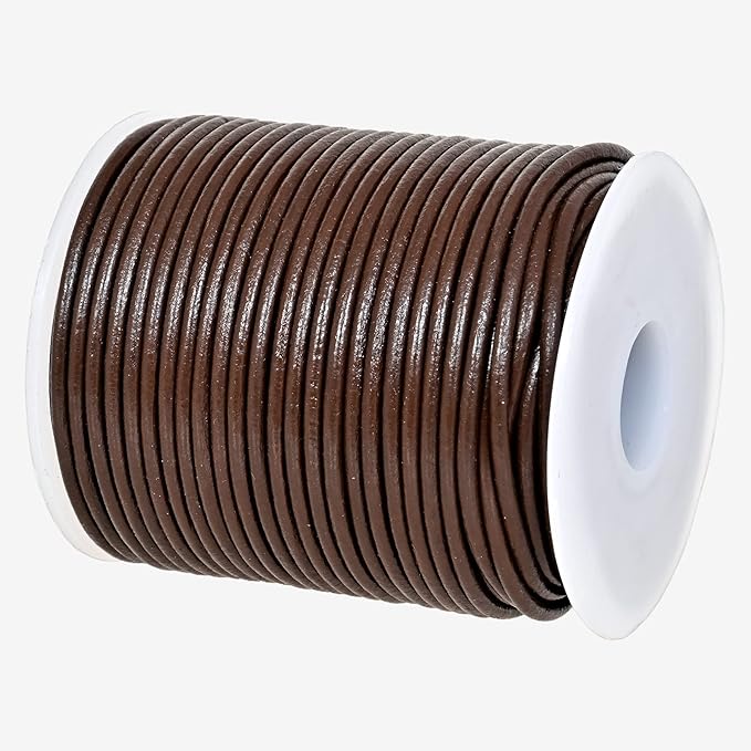 GENIQUE Real/Genuine Round Leather String Cord for Necklace, Bracelets, Jewelry, Kumihimo Braiding, DIY Projects (20 Metres) (2mm, Brown)