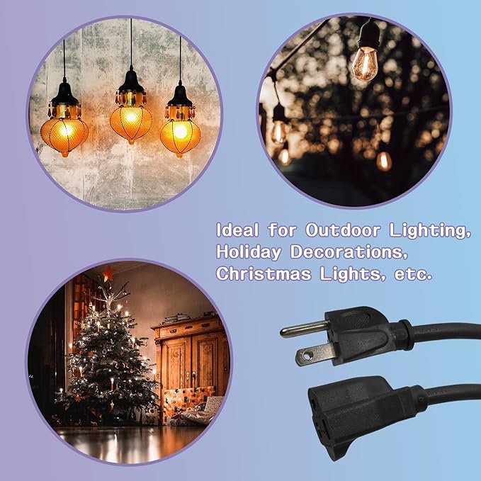 Indoor Outdoor Extension Cord 15 FT, 16/3 SJTW Weatherproof Black Electrical Cords, 13 AMP Heavy Duty 3 Prong Power Cable Great for Garden, Landscaping & Holiday Decorations