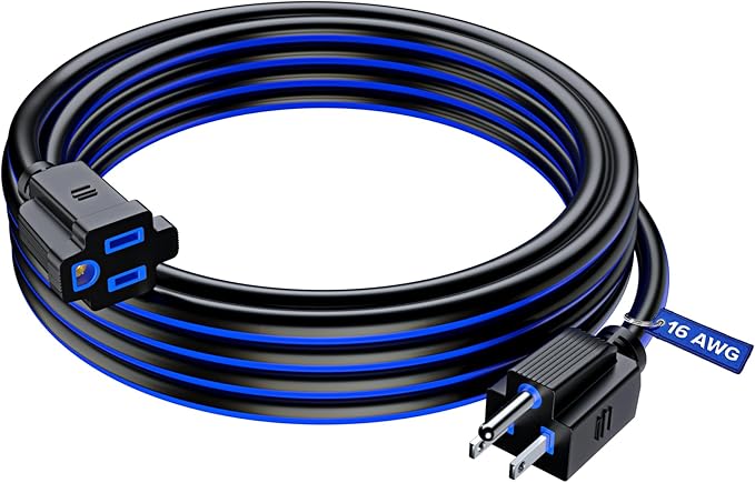 Maximm 15 Ft Black and Blue Extension Cord, Heavy Duty 16 AWG, ETL Listed for Workshop & Outdoor Use
